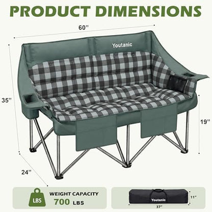 Youtanic 60" Extra Double Camping Chair for Adults, 700lbs Padded Loveseat