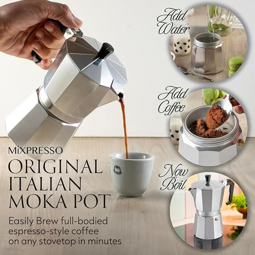 Mixpresso 6 Cup Moka Pot Stovetop Espresso Maker, Italian Cuban Coffee Pot
