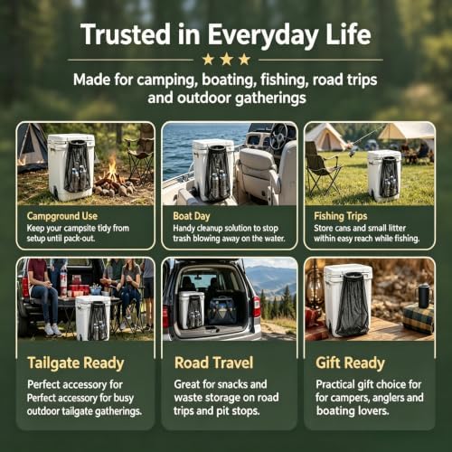Outdoor Cooler Mesh Trash Bag Attachment,Cooler Can Trash Bag,Tool-Free Trash Can Accessory Fits Most Roto-Molded Coolers for Camping, Fishing, Boats, Pontoons, Kayaks, Truck Beds, SXS & ATV