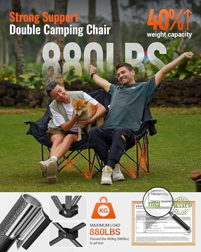 KingCamp Double Camping Chair, Oversized 880lbs Heavy Duty Loveseat XL