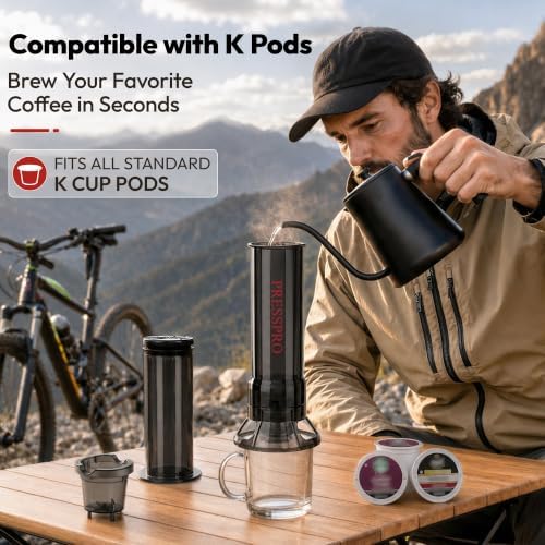 Camping French Press - Portable Coffee Maker for K Cup Pods and Grounds