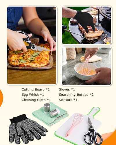 Hozzen Camping Cooking Set - Camping Utensil Set Car Camping Cooking Essentials Gear for Camp Kitchen Cooking and Grilling, Stainless Steel & Silicone Ideal Gift for RV Tent Camper, Picnics, BBQs