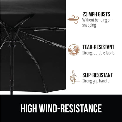 GORILLA GRIP Strong Stick Umbrella for Rain, Compact Travel One-Click Automatic Open Close, Lightweight Portable US Designed Reinforced Fiberglass Ribs, Wind Resistant Easy Collapse Black Navy 2 Pack