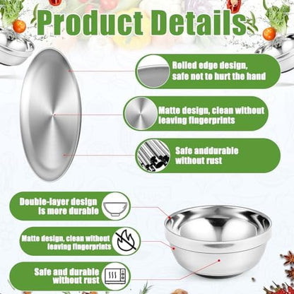Sunnyray 6 Sets Stainless Steel Plates, Bowls, Cups for Camping