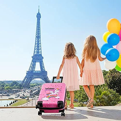 Weewooday Kids Luggage and Backpack 18 Suitcase with Spinner Wheel Hard Case Travel 13 Backpack Girl Suitcase Set for Kids Travel Supplies(Pink,Unicorn Style)