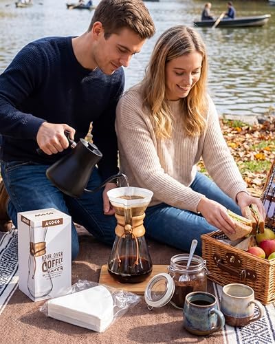 AGOGO Pour Over Coffee Maker Set, 20oz Slim Style, 50 Paper Filters