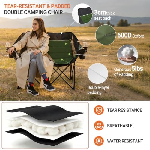700LBS 2-Person Heavy Duty Double Camping Chair Loveseat Green