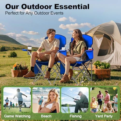 Folding Portable Camping Chair with Cooler, Cup Holder & Storage Pocket