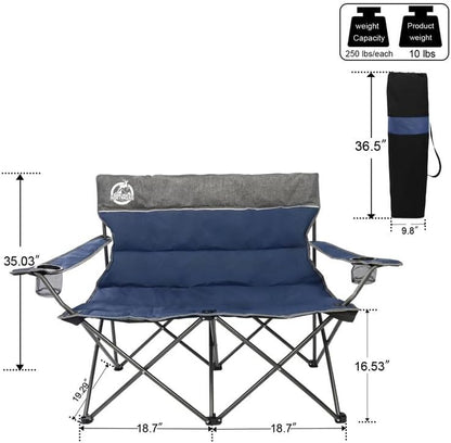 Northroad Outdoor Camping Chair Set of 3,Folding Padded Camp Chair,Collapsible Conversation Set w/1 Sofa,2 Single Chairs for Family Patio,Beach (Blue)