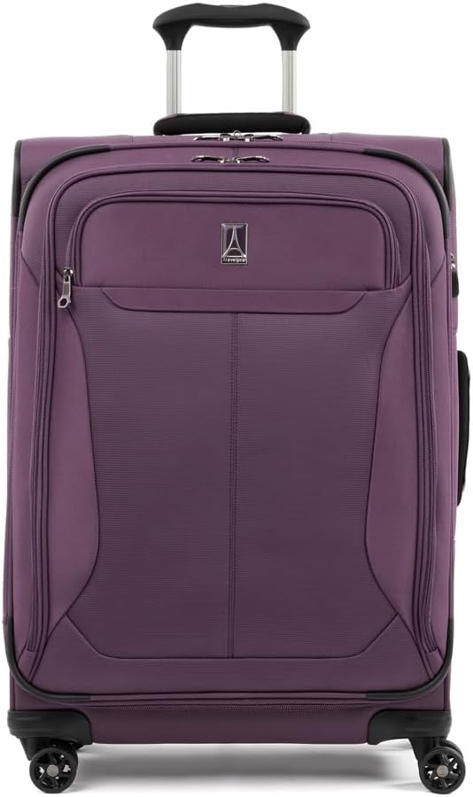 Travelpro Tourlite Softside 25" Expandable Luggage with 4 Spinner Wheels, Lightweight Suitcase, Checked Medium, Deep Purple