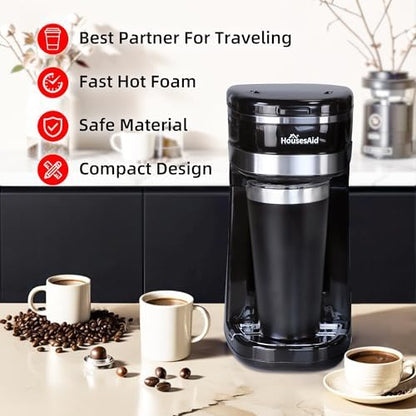 Single Serve Coffee Maker, 15oz Portable One Cup Coffee Brewer
