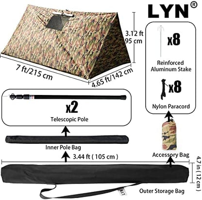 LYN Extra Large Zipper Reusable Survival Emergency Shelter Tent,Thermal Waterproof Fireproof Lightweight Bugout, with Paracord✚Stake for Camping,First Aid,Hiking&Bushcraft