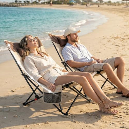 2 Pack Beach Chairs Oversized High Back Beach Reclining Chair with Adjustable Backrest Low Folding Camping Chairs for Beach, Lawn, Outdoor