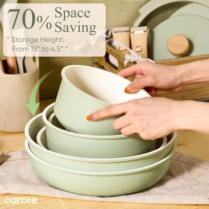 CAROTE 19pcs Pots and Pans Set Non Stick, Detachable Handle Cookware, Green