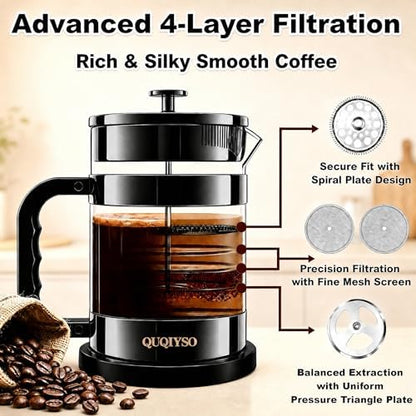 QUQIYSO French Press Coffee Maker 51oz, Large French Press, Thickened Glass