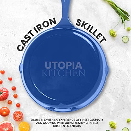 Utopia Kitchen Cast Iron Skillet Set 3 Piece 6 8 10 Inch PFAS-Free Blue