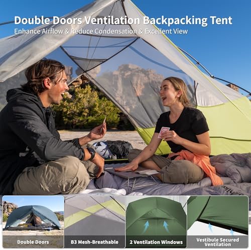 Naturehike Mongar Upgraded 1/2/3 Person Backpacking Tent,Waterproof Lightweight Camping Tent with Footprint