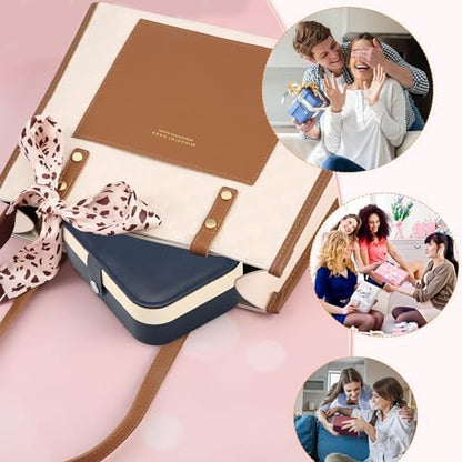 Travel Jewelry Box, PU leather Small Jewelry Organizer For Female Girls, double layer portable mini travel case for storing earrings, rings, necklaces.(dark blue 2pcs)