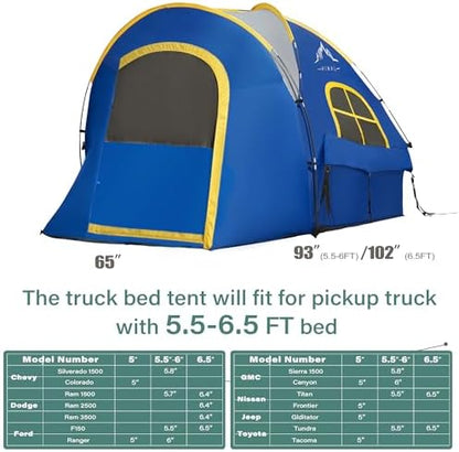 GoHimal Pickup Truck Bed Tent, 5.5-6.0FT Truck Tent for Camping（Blue）