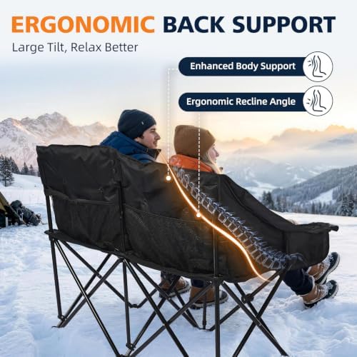 Heated Double Camping Chair - Oversized Padded Loveseat for Adults