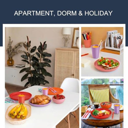 28 Piece Plates and Bowls Sets for 4, Unbreakable Dinnerware Set