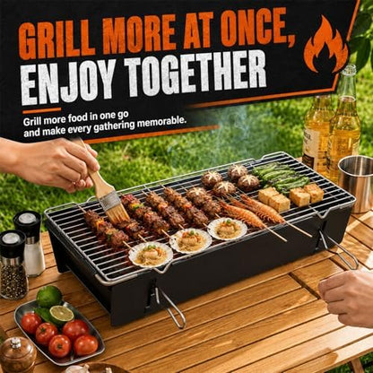Portable Charcoal Grill, 17-Inch Folding Tabletop BBQ for Camping