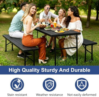 Folding Table with 2 Benches Set for Picnic, Party, Camping, School