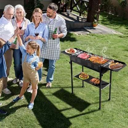 Portable Charcoal Grill, Folding Barbecue Grill with Baking Pan, Carry Bag & Storage Shelf, Outdoor BBQ Smoker for Camping, Garden, Party, Picnic and Patio Cooking