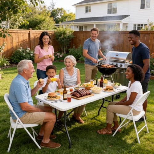 5FT Folding Table 4 Pack, Heavy Duty Fold in Half Plastic Tables with Carry Handle, Portable Indoor Outdoor Utility Table for Party, Picnic, Camping, Banquet, Wedding, RV Travel