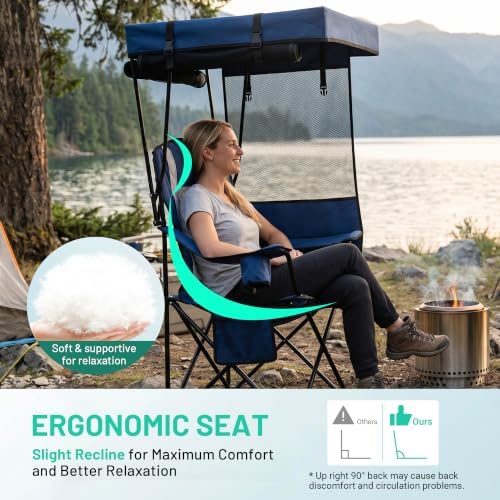 Overmont 2 Pack Camping Chair - Folding Chair with Adjustable Canopy Sunshade