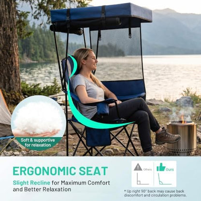 Overmont 2 Pack Camping Chair - Folding Chair with Adjustable Canopy Sunshade