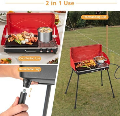 Giantex 2-in-1 Portable Propane Gas Grill & Stove with Detachable Legs