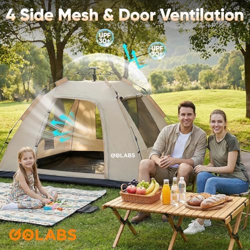 Golabs Pop Up Camping Tent for 2/3 Person, Quick Setup by Pre-Attached Pole