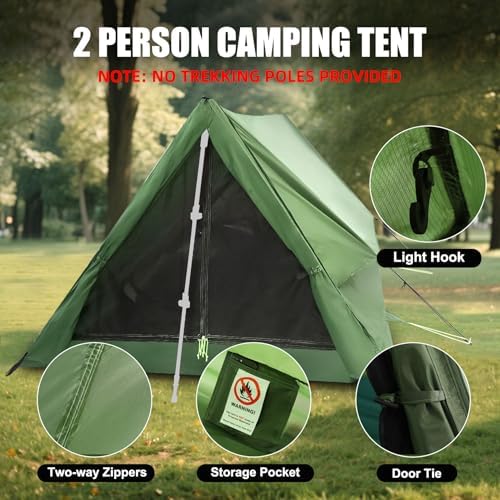 2 Person Trekking Pole Tent for Backpacking, Waterproof A-Frame (NO Poles)