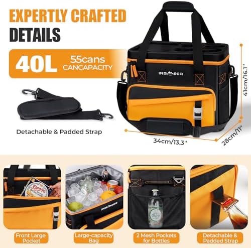 INSMEER Collapsible Cooler with Hard Shell & 4 Cup Holders - 55 Cans