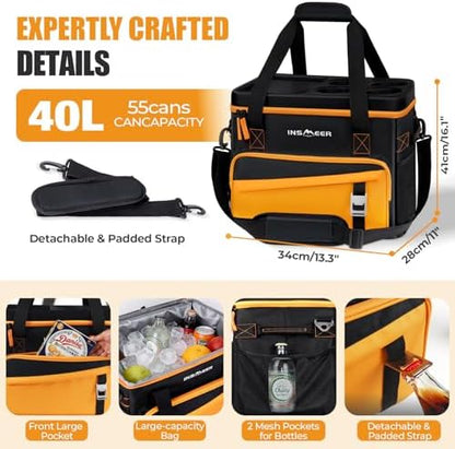 INSMEER Collapsible Cooler with Hard Shell & 4 Cup Holders - 55 Cans