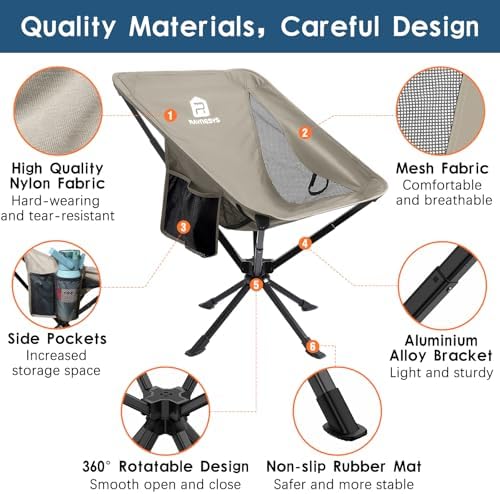 Raynesys Portable Swivel Camping Chair, 8 Seconds Quick Setup Easy Carry