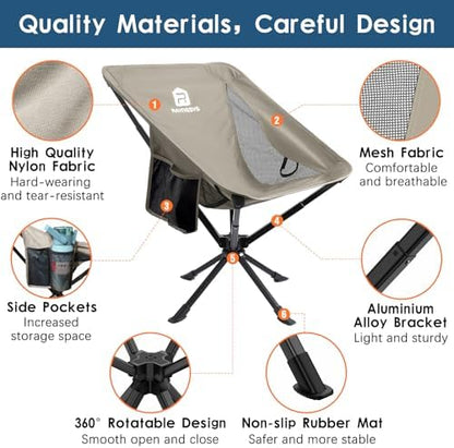 Raynesys Portable Swivel Camping Chair, 8 Seconds Quick Setup Easy Carry