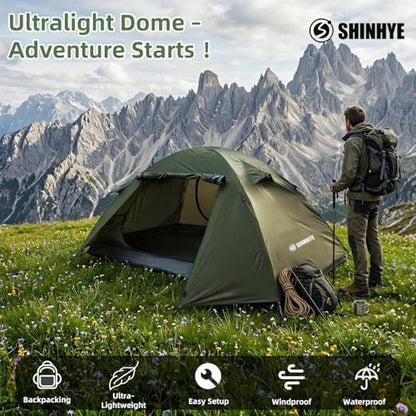 ShinHye Backpacking Tent 2/3/4 Person - Ultralight Dome Portable Tents for Camping Easy Set Up, Outdoor Hiking Waterproof Camp Instant Tent Two Doors Double Layer