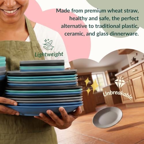 Homienly 40 Piece Premium Wheat Straw Dinnerware Sets for 8 Unbreakable Plates and Bowls Sets Microwave and Dishwasher Safe Dinner Plates Set Camping, Apartment, Kids, Outdoor, RV, Party-Nightscape