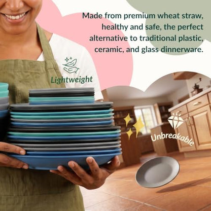 Homienly 40 Piece Premium Wheat Straw Dinnerware Sets for 8 Unbreakable Plates and Bowls Sets Microwave and Dishwasher Safe Dinner Plates Set Camping, Apartment, Kids, Outdoor, RV, Party-Nightscape