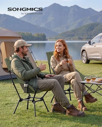 SONGMICS Camping Chair, Steel Frame, Supports 330.7 lb, 2 Storage Pockets
