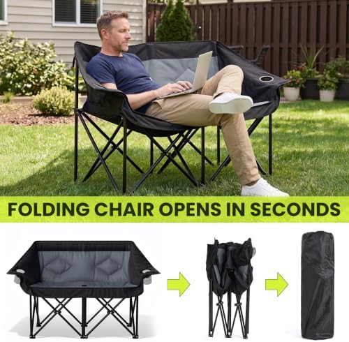 Oversized Double Camping Chairs 2 Person Folding Loveseat(Grey)