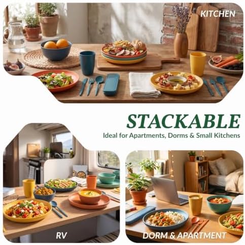 Homienly Wheat Straw Dinnerware Sets 28 Pcs Unbreakable Dishes Set for 4