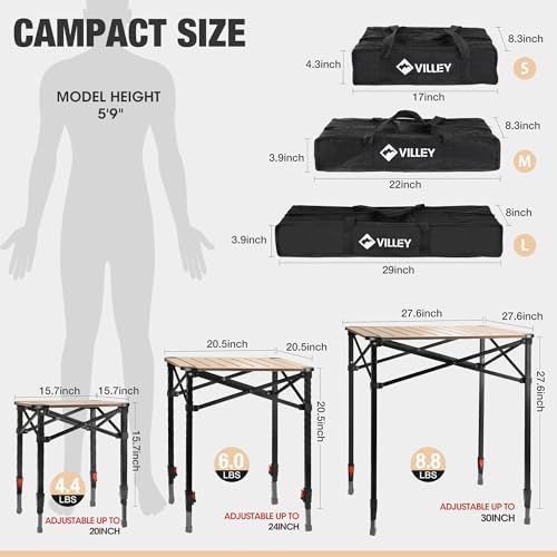 VILLEY Folding Camping Square Table, Portable Aluminum Table, Medium