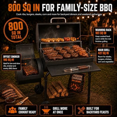Realcook Charcoal Grill with Offset Smoker: Spacious Barrel Charcoal Grills
