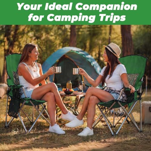HULKFIT 2 Pack Folding Camping Chair,Heavy Duty Portable Outdoor Beach Chair for Adults with Breathable Mesh Back, Cup Holder & Carry Bag,Ideal for Backyard, Tailgating, Hiking & Travel,Grass Green