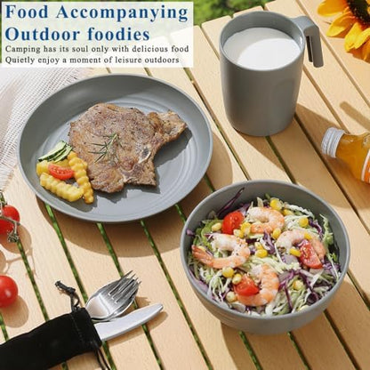 Camping Utensils, Reanea Camping Mess Kit for Travel, Camping, Picnic, Outdoor, Camping Gear Include Knife, Spoon, Fork Cutlery Set, Cup, Bowl, Plate, Camping Essentials for 1