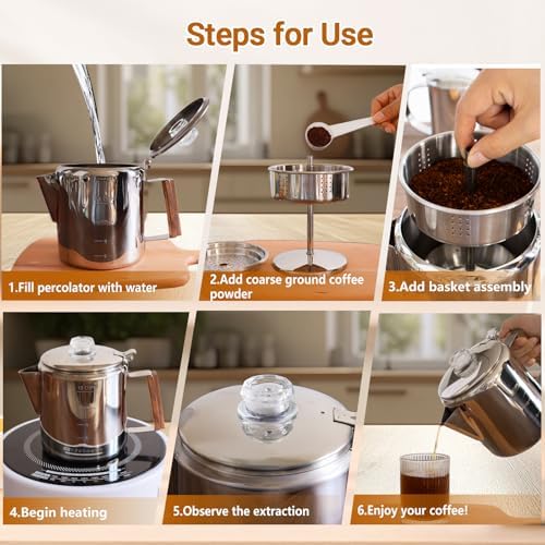 No Coating 12 Cup Percolator Coffee Pot 304 Stainless Steel