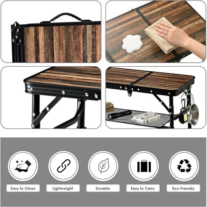 Folding Picnic Table 3ft Portable Camping Table Adjustable Heights